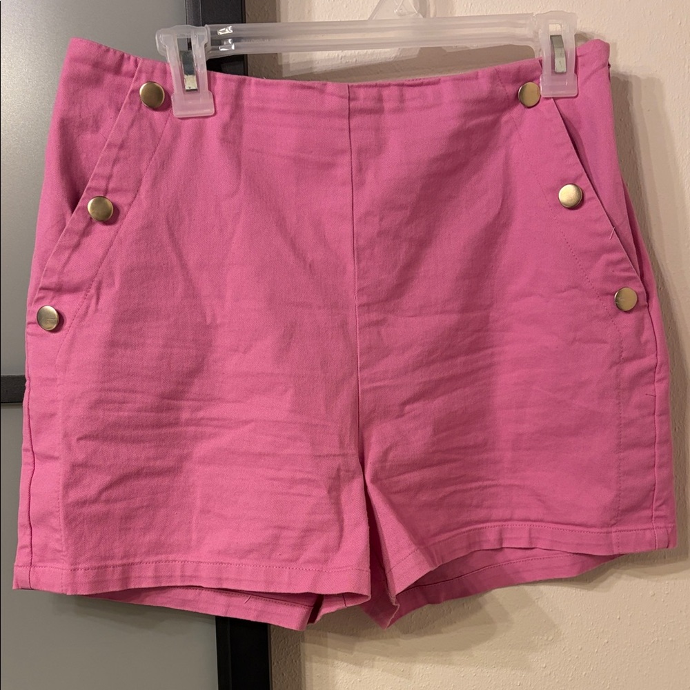 High-Waist Pink Button-Accent Women's Shorts